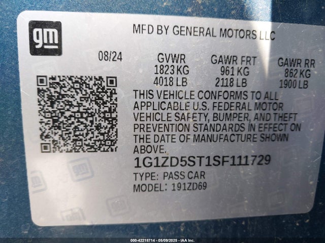 1G1ZD5ST1SF111729 Chevrolet Malibu Fwd 1lt