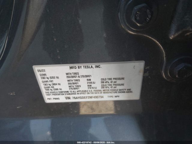 2022 TESLA MODEL Y 7SAYGDEF2NF490794 Photo 8