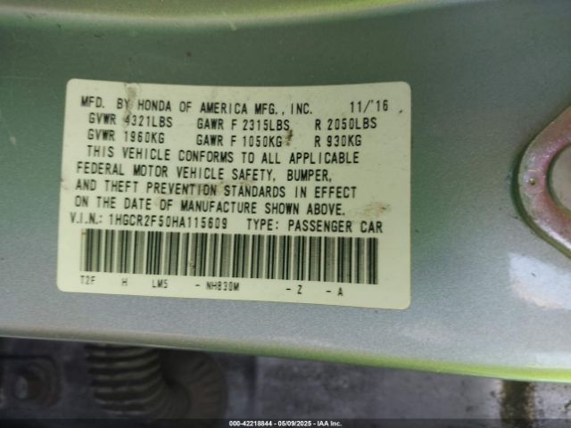 1HGCR2F50HA115609 Honda Accord Sport
