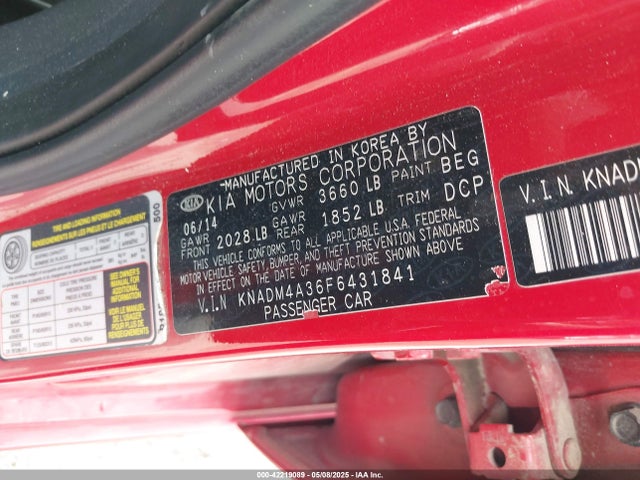 KNADM4A36F6431841 KIA RIO LX