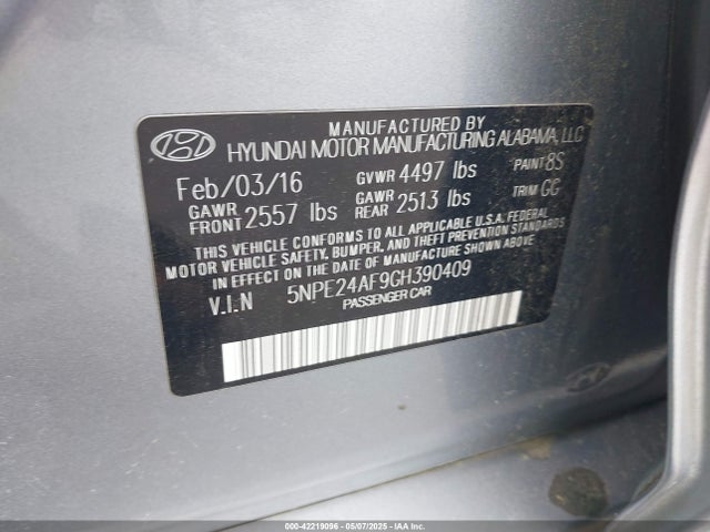 5NPE24AF9GH390409 Hyundai Sonata