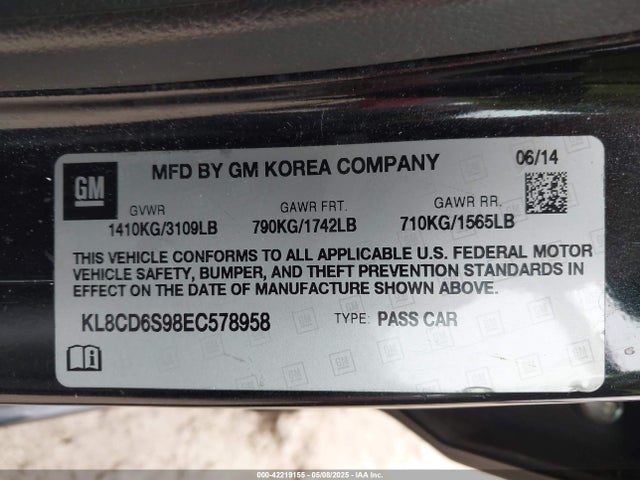 KL8CD6S98EC578958 Chevrolet Spark 1lt Auto
