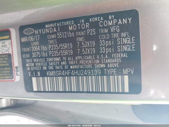 KM8SR4HF4HU249139 Hyundai Santa Fe Se Ultimate