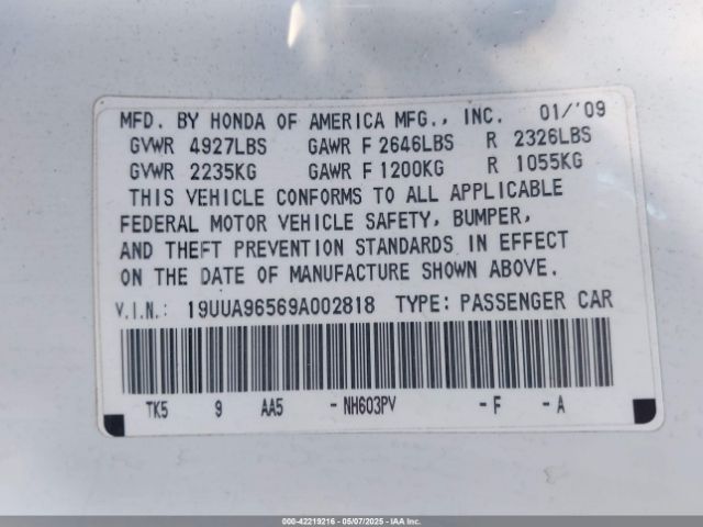 2009 ACURA TL 19UUA96569A002818 Photo 8