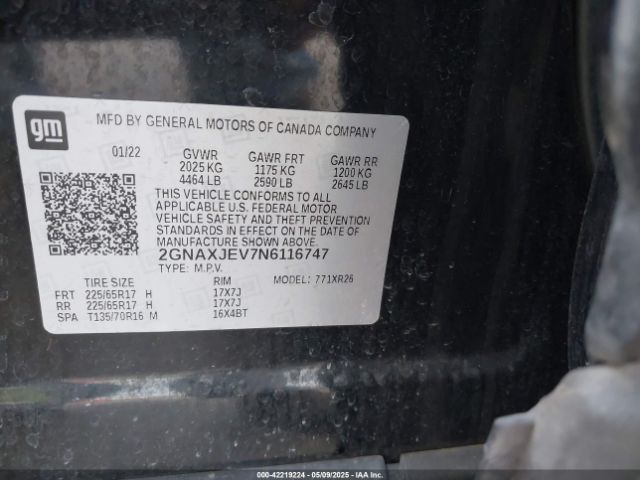 2GNAXJEV7N6116747 Chevrolet Equinox Fwd 2fl