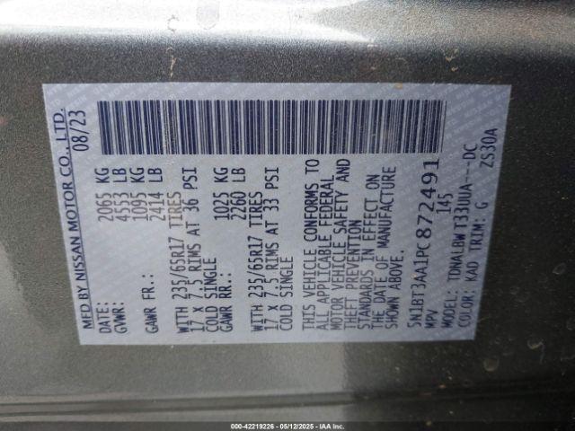 5N1BT3AA1PC872491 Nissan Rogue S Fwd