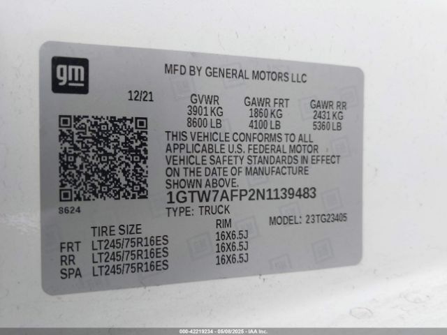 1GTW7AFP2N1139483 GMC Savana Cargo Rwd 2500 Regular Wheelbase Work Van