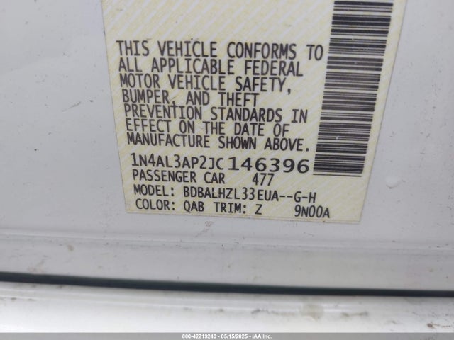1N4AL3AP2JC146396 Nissan Altima 2.5 Sr