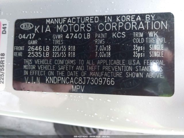 KNDPNCAC8J7309766 KIA Sportage Ex
