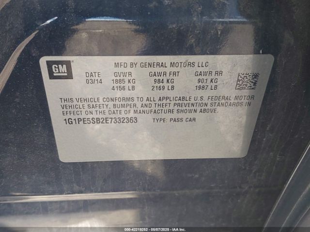 1G1PE5SB2E7332363 Chevrolet Cruze 2lt Auto