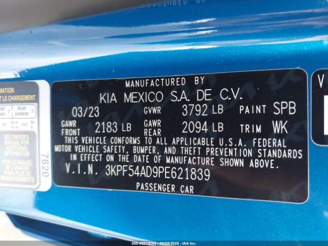 3KPF54AD9PE621839 KIA Forte Gt-line