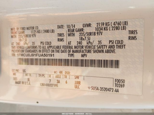 1FMCU0J91FUA50191 Ford Escape Titanium