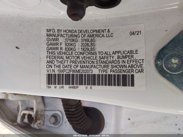 19XFC2F86ME202073 Honda Civic Sport