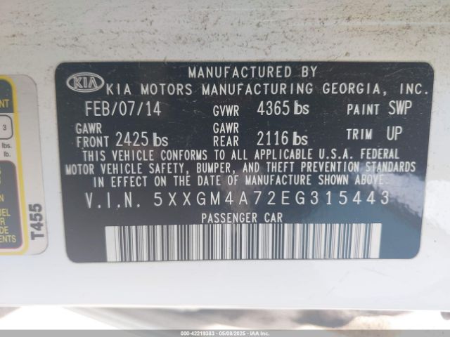 5XXGM4A72EG315443 KIA Optima Lx