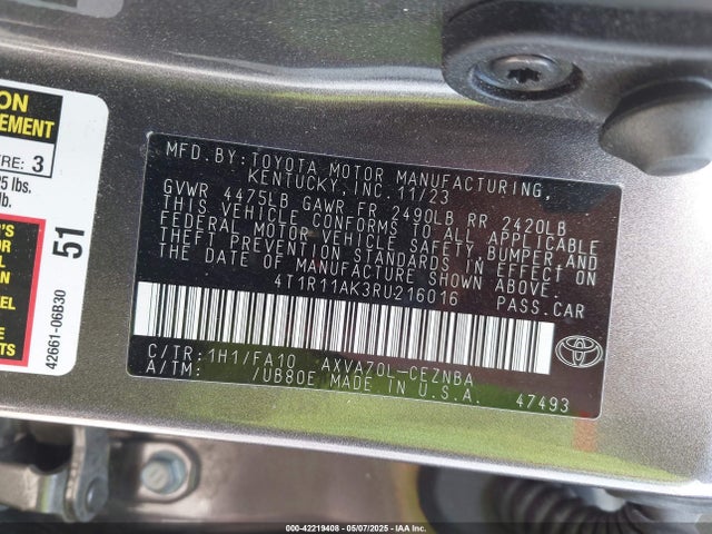 4T1R11AK3RU216016 Toyota CAMRY LE