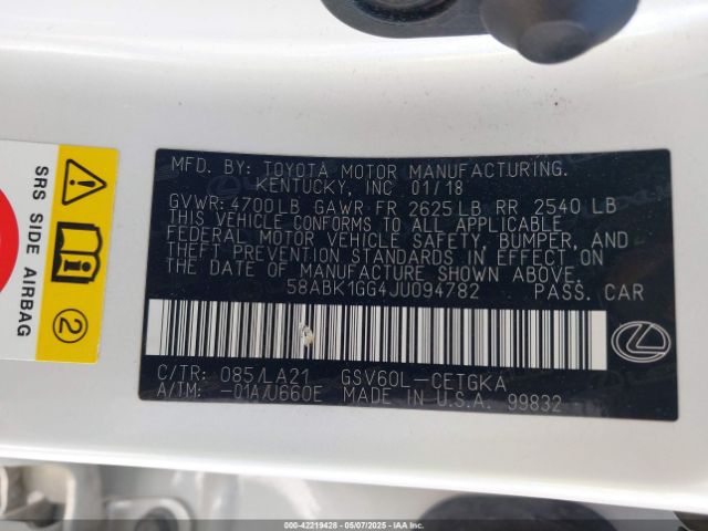 58ABK1GG4JU094782 Lexus ES 350