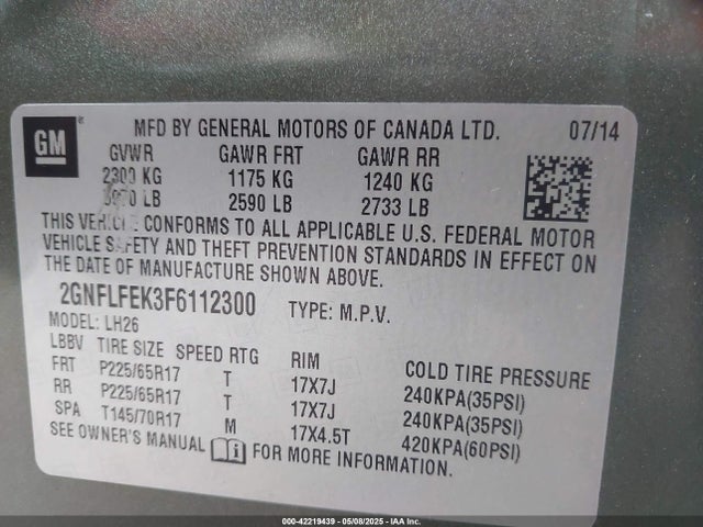 Chevrolet EQUINOX 1LT 2015 2GNFLFEK3F6112300 Image 9