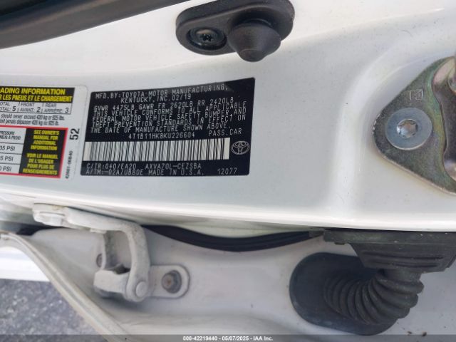 4T1B11HK8KU226604 Toyota CAMRY SE