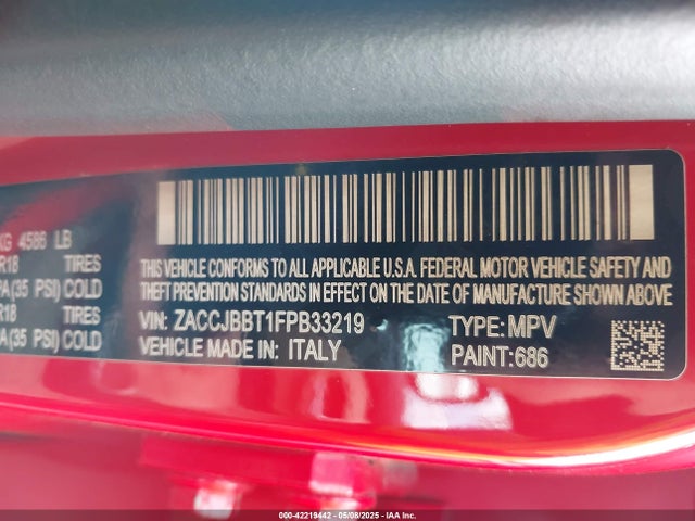 ZACCJBBT1FPB33219 Jeep Renegade Latitude