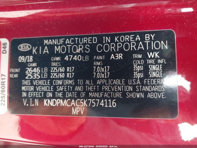 KNDPMCAC5K7574116 KIA Sportage Lx