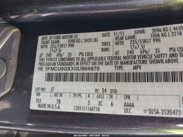 1FMCU0GXXGUB66870 Ford ESCAPE SE