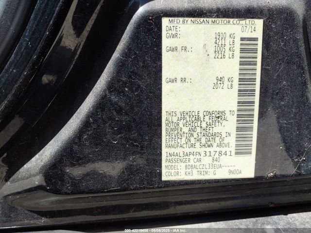 1N4AL3AP4FN317841 Nissan Altima 2.5/2.5 S/2.5 Sl/2.5 Sv