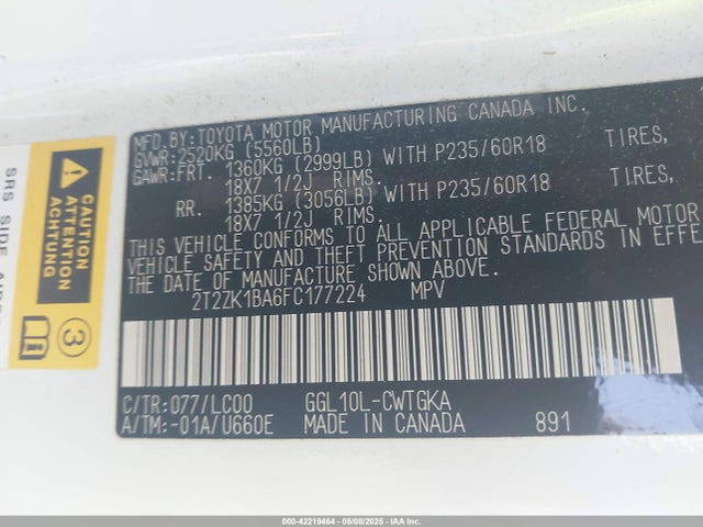 2T2ZK1BA6FC177224 Lexus RX 350