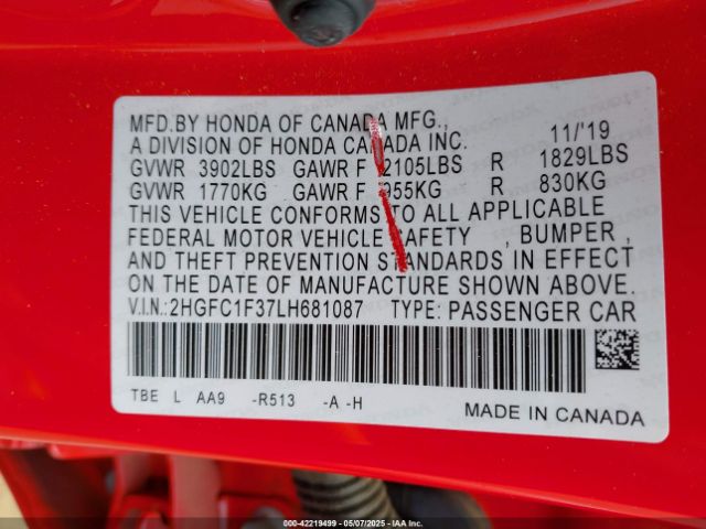 2HGFC1F37LH681087 Honda CIVIC EX