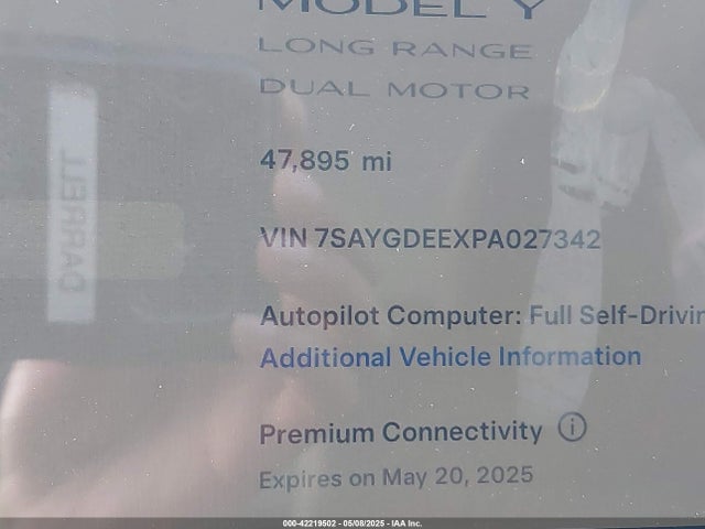 Auction sale of the 2023 Tesla Model Y Awd/long Range Dual Motor All-wheel Drive, vin: 7SAYGDEEXPA027342, lot number: 42219502