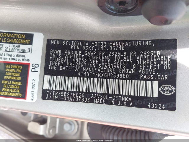 4T1BF1FKXGU259860 Toyota CAMRY LE