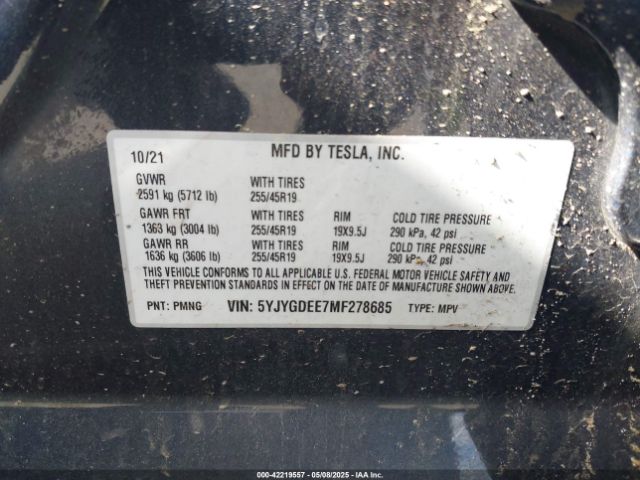 2021 TESLA MODEL Y 5YJYGDEE7MF278685 Photo 8