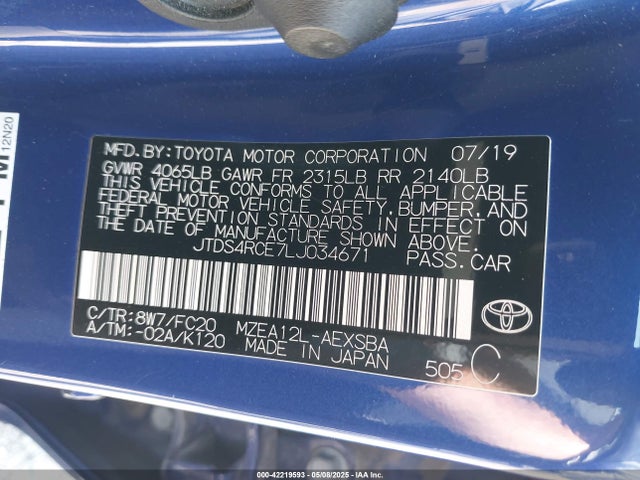 JTDS4RCE7LJ034671 Toyota COROLLA SE
