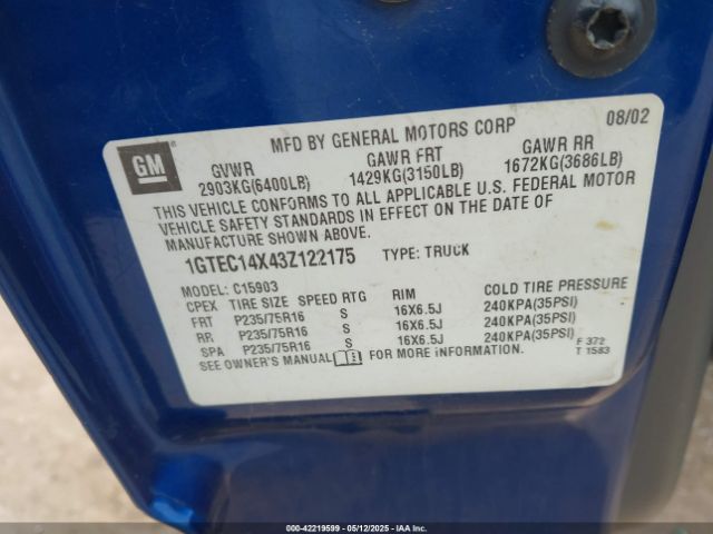 2003 GMC SIERRA 1500 1GTEC14X43Z122175 Photo 8