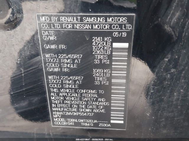 KNMAT2MV3KP554737 Nissan ROGUE SV