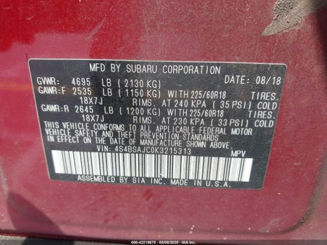 4S4BSAJC0K3215313 Subaru Outback 2.5i Limited