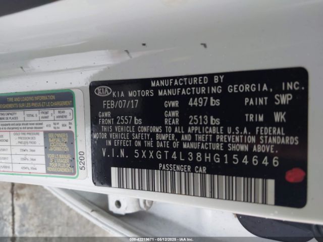 5XXGT4L38HG154646 KIA Optima Lx