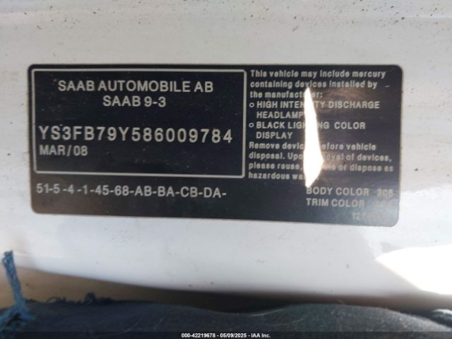 2008 SAAB 9-3 YS3FB79Y586009784 Photo 8