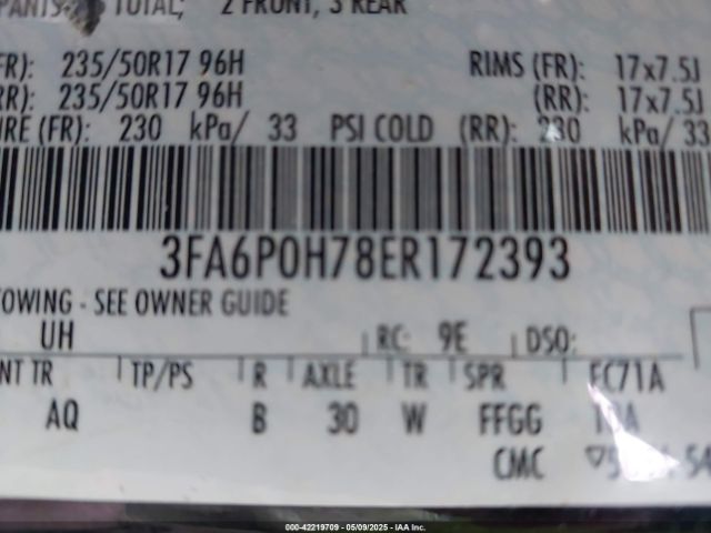 3FA6P0H78ER172393 Ford FUSION SE