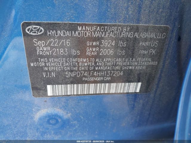 5NPD74LF4HH137204 Hyundai ELANTRA SE