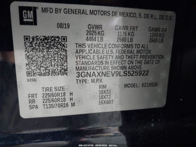 3GNAXNEV9LS525922 Chevrolet Equinox Fwd Premier 1.5l Turbo