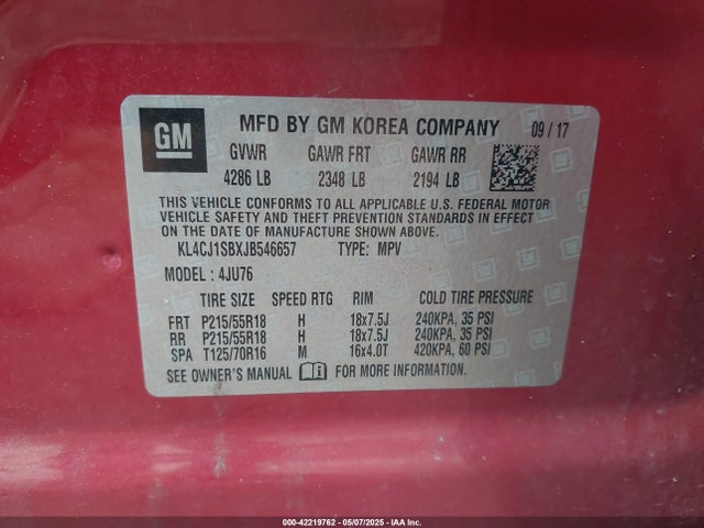 KL4CJ1SBXJB546657 Buick Encore Sport Touring