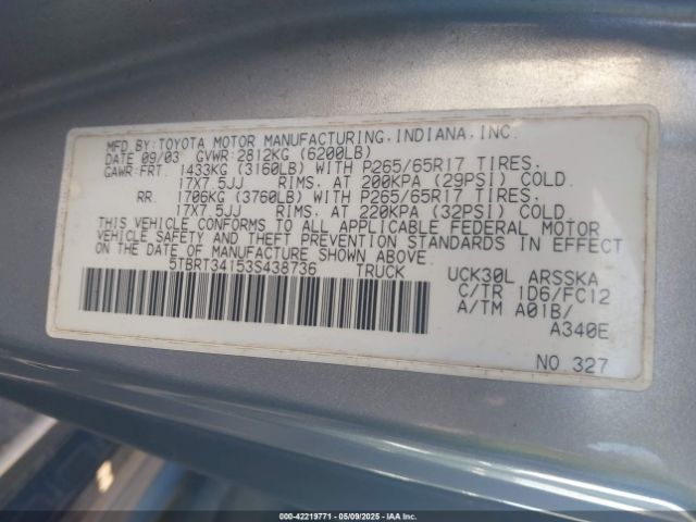 2003 TOYOTA TUNDRA 5TBRT34153S438736 Photo 8