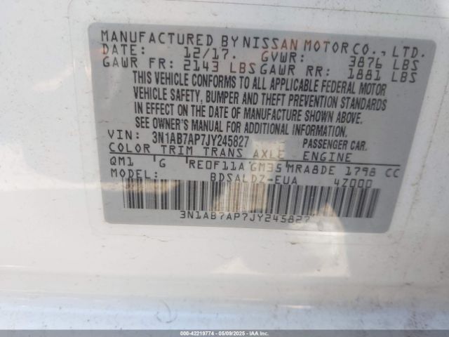 3N1AB7AP7JY245827 Nissan SENTRA SV