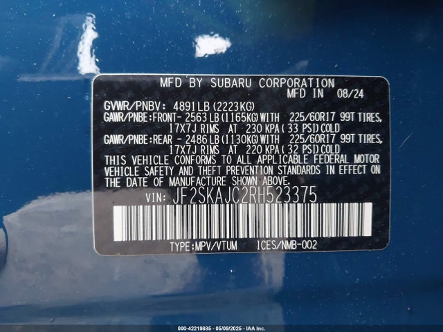 Subaru na u5 2024 JF2SKAJC2RH523375 Image 9