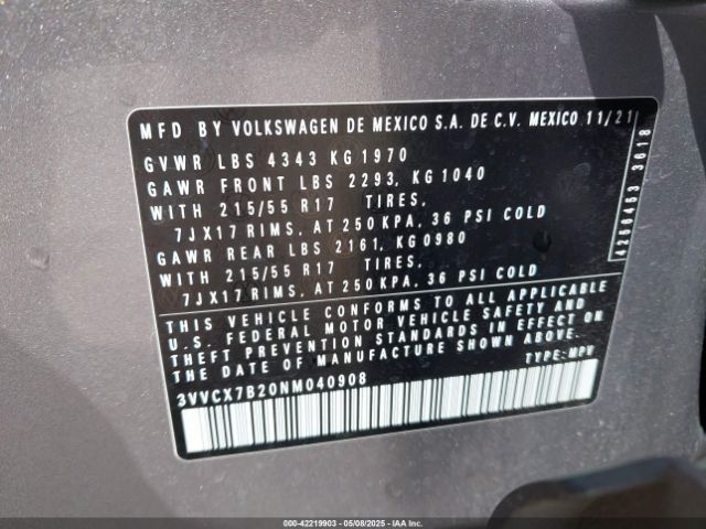 2022 VOLKSWAGEN TAOS 3VVCX7B20NM040908 Photo 8