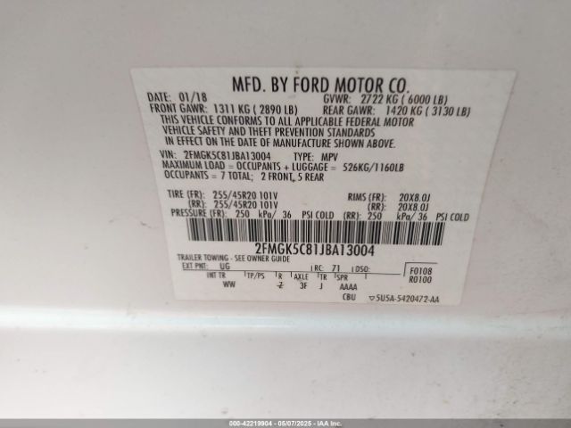 2FMGK5C81JBA13004 Ford FLEX SEL