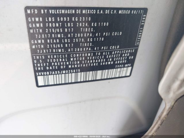 3VV0B7AX5JM025815 Volkswagen Tiguan 2.0t S