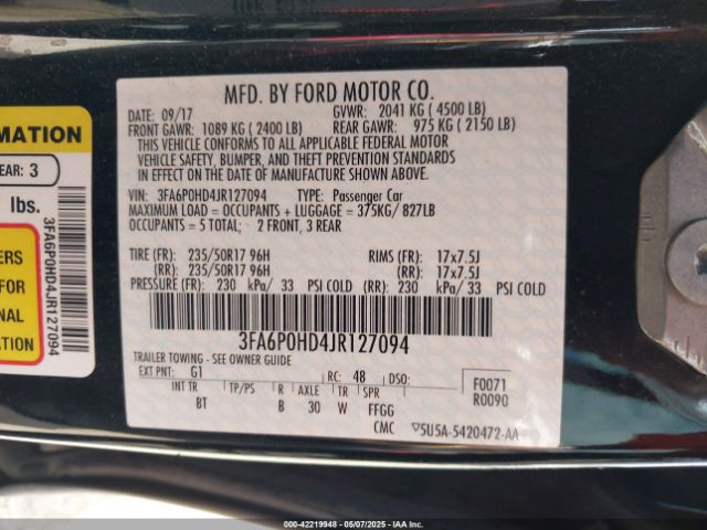 2018 FORD FUSION 3FA6P0HD4JR127094 Photo 8