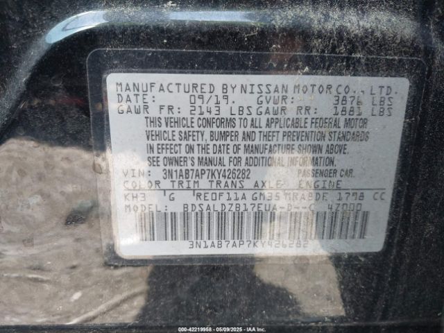 3N1AB7AP7KY426282 Nissan SENTRA SV