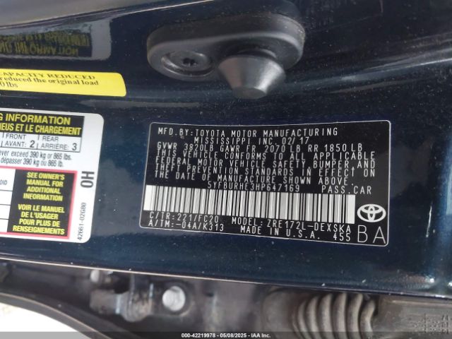 5YFBURHE3HP647169 Toyota COROLLA SE